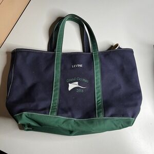 LL Bean Boat and Tote Zip Top Navy Green Canvas Bag Grand Cayman Kingsbridge USA
